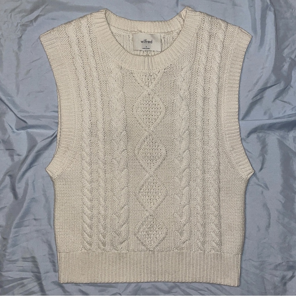 Aritzia Wilfred Cream Cable Knit Vest Size Small
